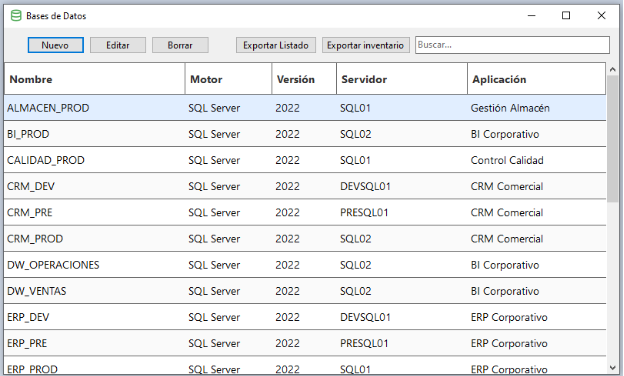 Listado de bases de datos en InfraNoteIT